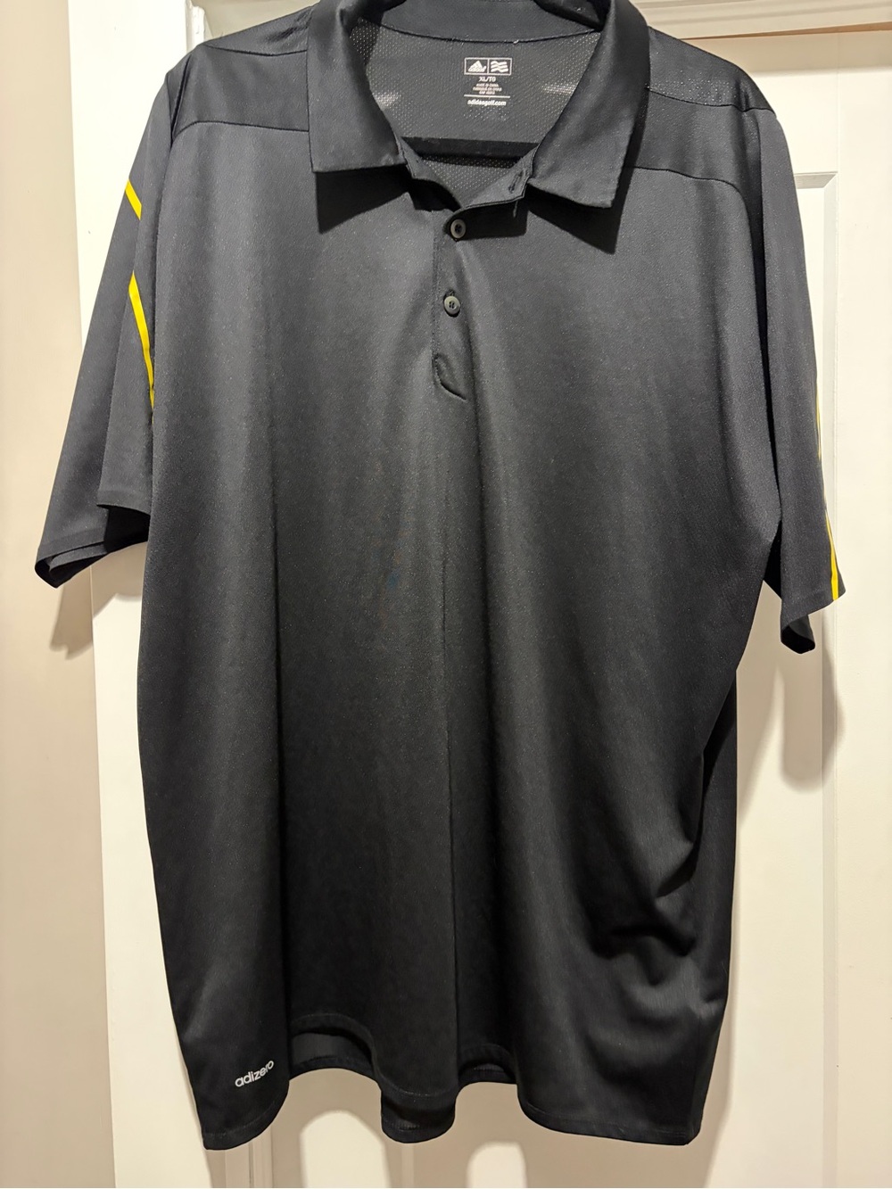 adidas Men’s Black Polo with Yellow Sleeve Stripes